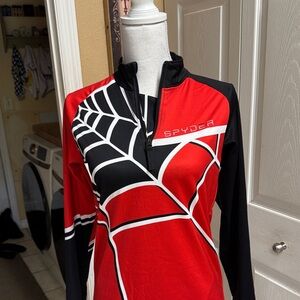 Spyder Women's Red & Black Long Sleeve biker top rash guard